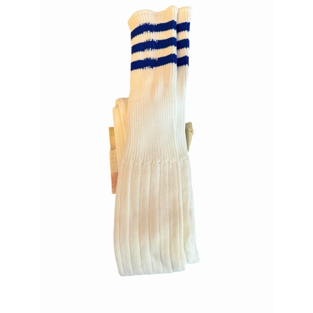Vintage Wrightsock Soccer Socks Mens Size 10-13 White Blue Stripe 100% Nylon‎